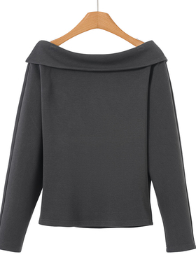 499西湖阁老【文】春装 翻边一字领露锁骨蝙蝠袖卫衣343