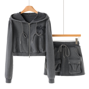 棉连帽外套松紧腰短裙休闲套装 春季 001 兰 939西湖阁老