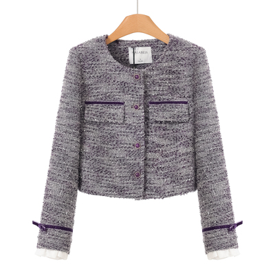 659西湖阁老【卡拉】春装 木耳花边拼接袖带亮丝香风外套720