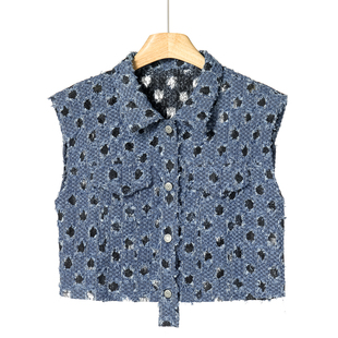 绍 西湖阁老 楚 春季 休闲马甲短外套252丘 破洞镂空个性