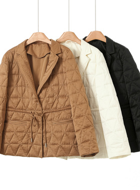 鹅绒服【圣】冬装 通勤气质西装领可收腰压线格子羽绒服552