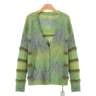 深V领慵懒宽松条纹开衫 春装 针织外套118 卡拉 389西湖阁老