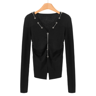 开叉不规则V领链条针织衫 699 26春装 莫Y 811 71%粘纤