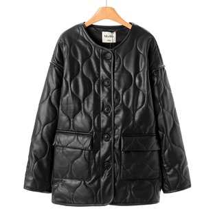 软皮PU溜肩宽松休闲棉衣外套659 冬装 1039西湖阁老 兰