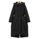 冬装 当季 鱼尾开叉摆系带收腰连帽过膝羽绒服027 述 鹅绒服