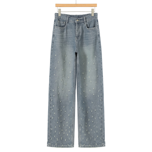 春装 管599 14%再生纤维素 艾F 168 复古破洞直筒棉质牛仔裤