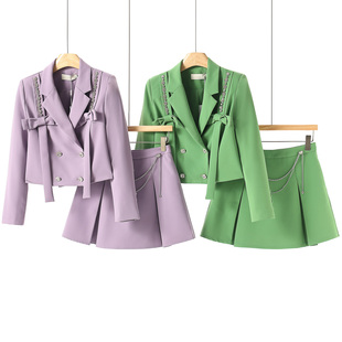 链条防走光短裙套装 西湖阁老 水钻蝴蝶结外套 春季 043 栖