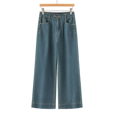 399西湖阁老【兰】春装 横排扣高腰大长腿阔腿牛仔裤076