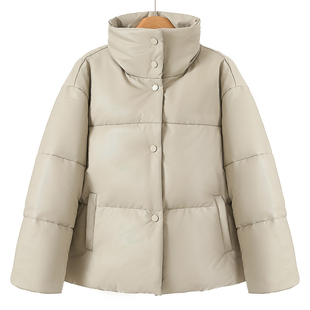 冬装 韦 简约主义立领纯色皮质休闲羽绒服540 绵羊皮 鹅绒服