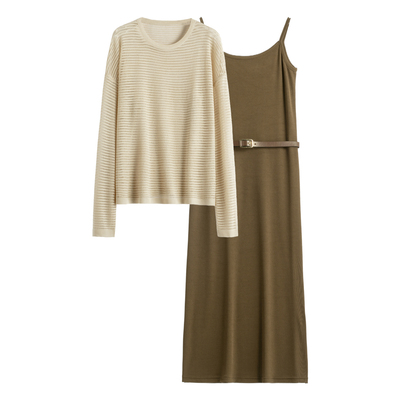 西湖阁老【佐】春季 镂空小衫+吊带连衣裙两件套L817