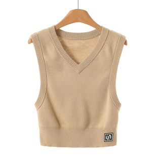 30%绵羊毛 V领套头短款 绍 简约针织马甲221 春装 459