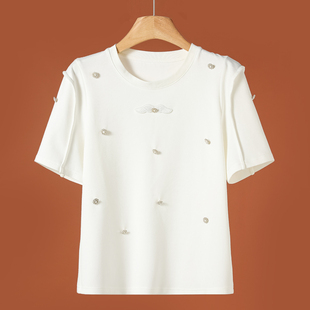 夏春 蕾 钻花扣拼接翅膀圆领43%粘胶重工T恤370 非常有特色 559