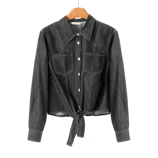 衣摆系带明线拼色牛仔衬衫 春装 687 文 569西湖阁老