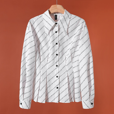 479西湖阁老【漠】春季 翻领单排扣褶皱收腰显瘦衬衫320