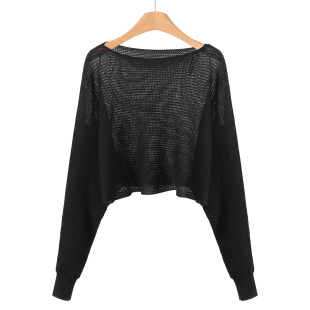 100莱赛尔 针织衫 兰 网眼镂空一字肩蝙蝠袖 739 春装 469