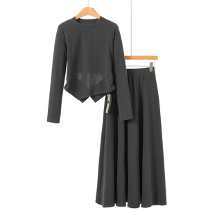 过膝大摆半裙套装 639西湖阁老 不规则露背T恤 春装 751 兰