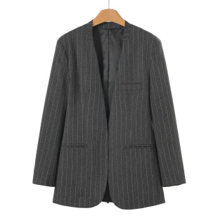 无扣条纹开叉西装 西湖阁老 深V领开衫 春装 外套060 氐