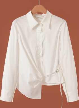 569西湖阁老【熠】春装 收褶不规则系带收腰温柔法式衬衫214