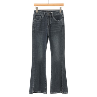 显大长腿开叉微喇牛仔裤 439西湖阁老 修身 春装 013 兰