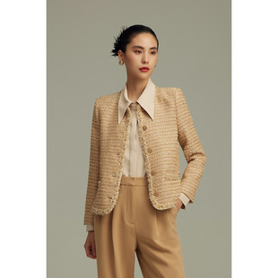 圆领门襟亮丝毛边小香风短外套203 春冬 2380西湖阁老 奢LD