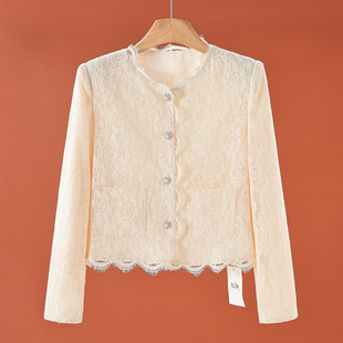 法式 春季 衬肤带亮片花边小香风短外套620 俪 西湖阁老