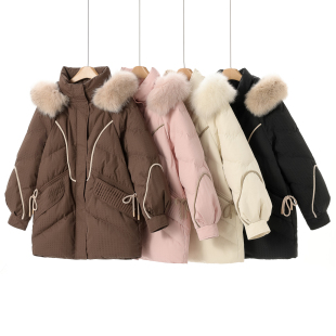 连帽狐狸毛领灯芯绒拼接羽绒服602 冬装 2588西湖阁老 弟