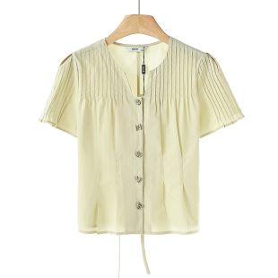 55粘纤 可收腰衬衫 熠 小众单排扣褶皱收腰短款 013弜 夏装 439