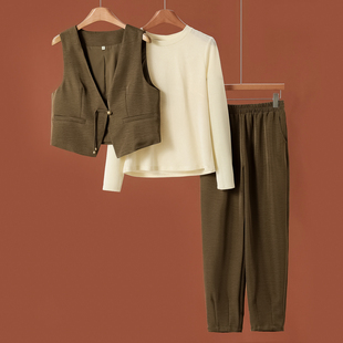 绍 针织衫 短马甲 西湖阁老 套装 春装 松紧九分裤 127 菲