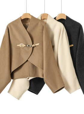 12%羊驼贝贝【南油】冬装 金属袢扣蝙蝠袖双面呢长毛大衣117