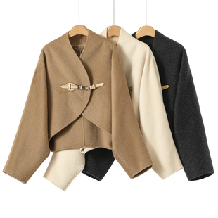 金属袢扣蝙蝠袖 冬装 双面呢长毛大衣117 南油 12%羊驼贝贝