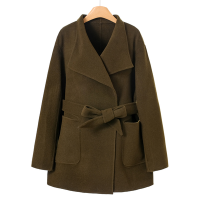 10%羊驼毛【之】当季冬装 无扣系腰带绵羊毛开衫双面呢大衣021