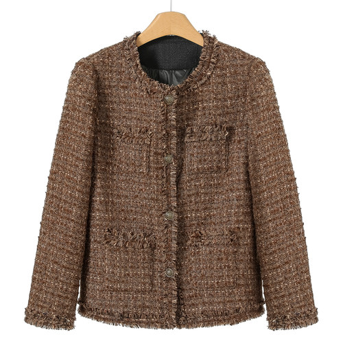 西湖阁老【俪】当季冬装 流苏毛条复古港味含羊毛小香风羽绒服051