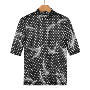 80%锦纶 小衫 莫Y 休闲风波点印花半高领修身 163 春装 339