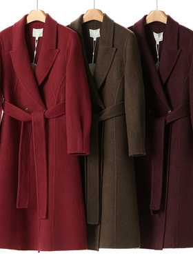 2599 8%山羊绒【兹】冬装 绵羊毛A字摆系腰带双面呢大衣252