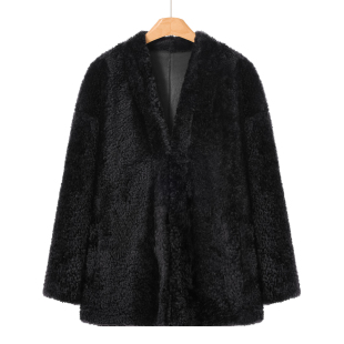 重奢V领中长款 冬装 皮毛一体皮草外套069 申 拉贡羊毛革