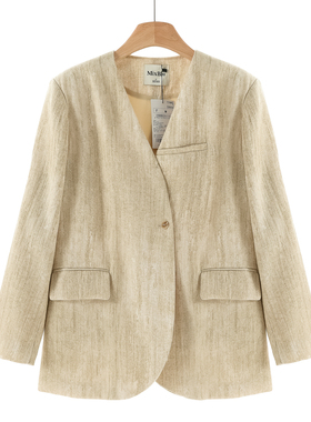 799 77%粘纤【兰】春装 V领一粒扣亚麻知性气质西装外套509