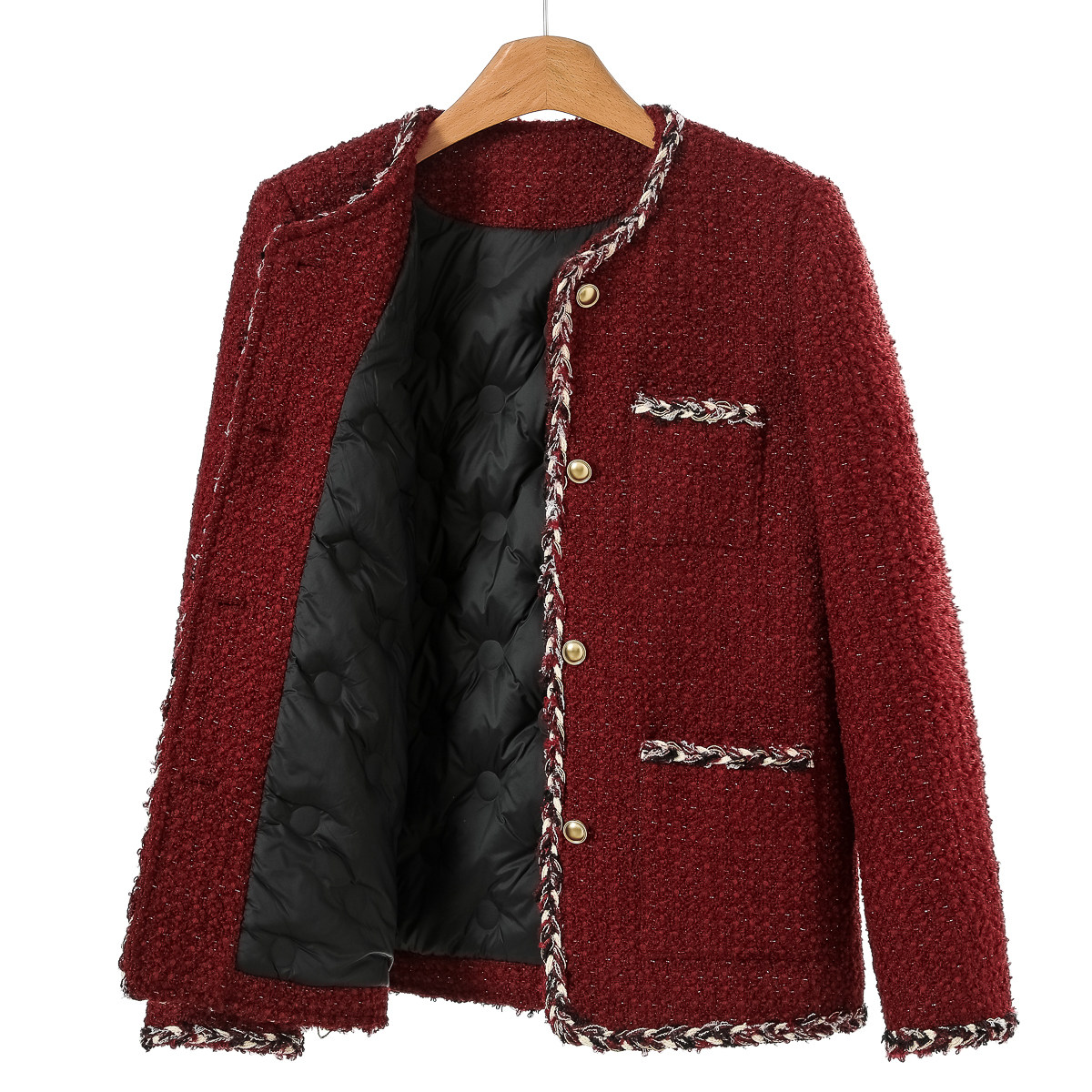 西湖阁老【俪】冬装 编织麻花纹含羊毛多口袋小香风羽绒服579