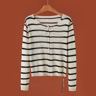 含亚麻单排扣条纹天丝开衫 339 春装 兰 外套030 32%莱赛尔