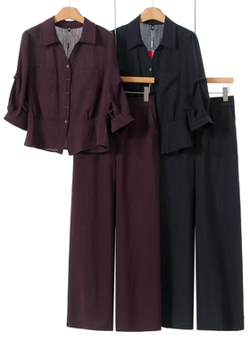 84%粘纤【珂】春装*绍 堆堆袖上衣+松紧阔腿裤两件套套装216