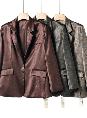 西湖阁老【俪】春季 绸面光泽感一粒扣开叉西装外套702