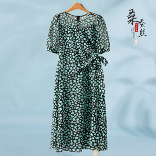侧腰系带五分袖 2020 夏装 蕊 印花真丝连衣裙013弜 100桑蚕丝