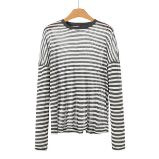 春装 兰 含绵羊毛条纹舒适宽松打底T恤757 51%莱赛尔 339