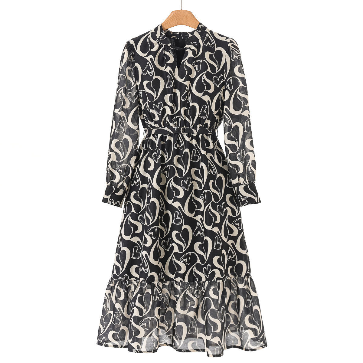 569西湖阁老【熠】春装 镂空小立领湖色松紧腰荷叶摆连衣裙120