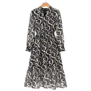 镂空小立领湖色松紧腰荷叶摆连衣裙120 春装 569西湖阁老 熠