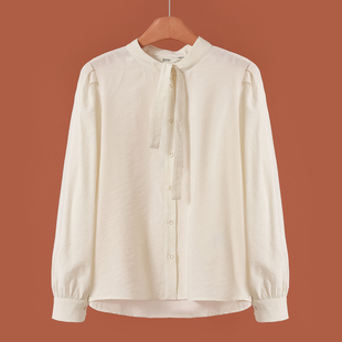 飘带小立领弧形摆温柔风衬衫 439 春装 熠 019 63%粘胶纤维