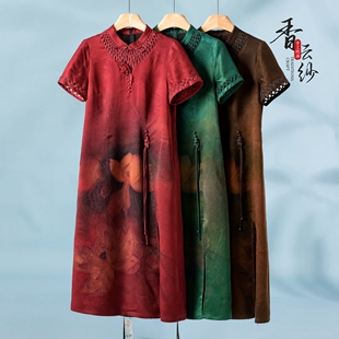 3340香云纱 夏 编织串珠飘带 100桑蚕丝真丝连衣裙169 缘纳YL