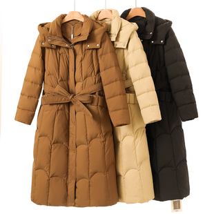 通勤气质连帽立领配腰带长款 西湖阁老 绍 冬装 羽绒服619 歌Z