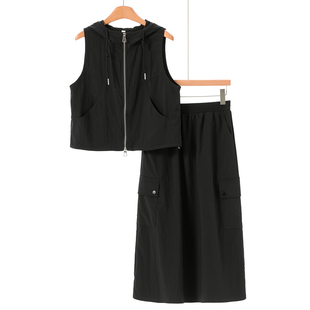 绍 春装 连帽拉链马甲 松紧工装 781 40%锦纶 半裙套装 歌