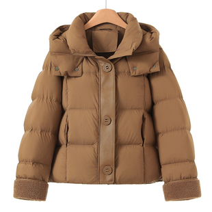 软皮拼接加绒翻边袖 冬装 泡芙感连帽羽绒服705 寇 西湖阁老