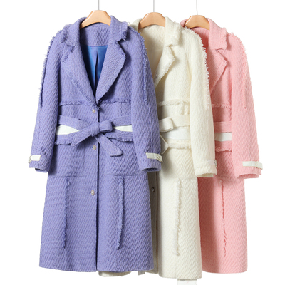 2479 30%绵羊毛【鸿】冬装 绵羊皮拼接插肩袖小香风呢大衣001